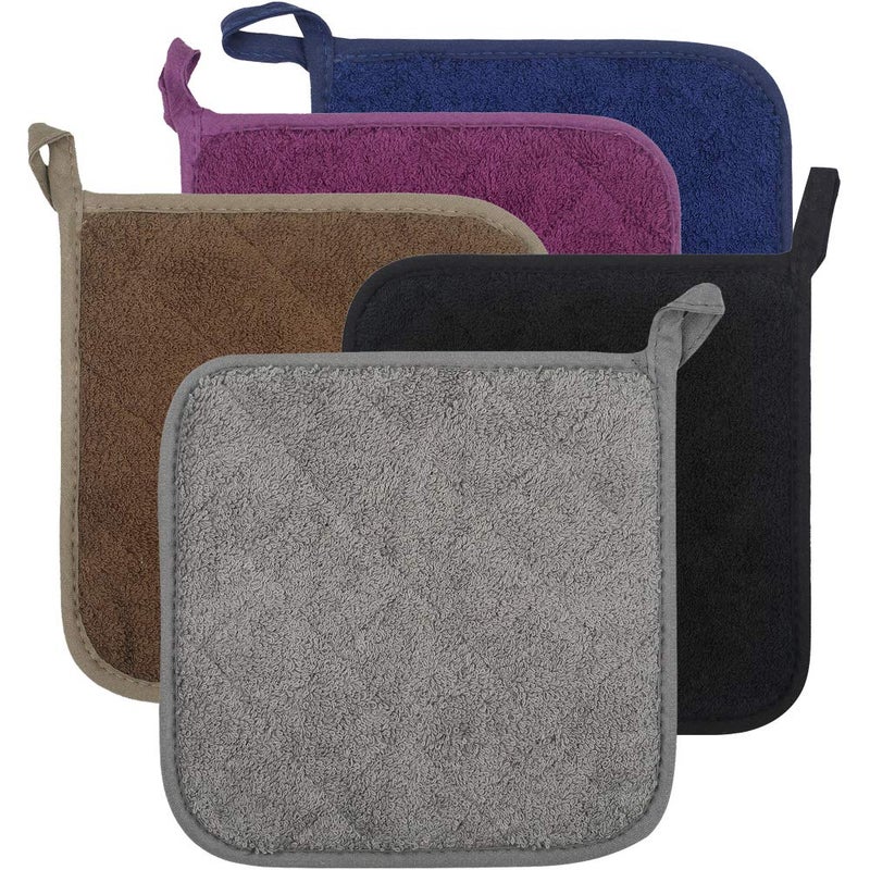 lifaith 100% Cotton Kitchen Everyday Basic Terry Pot Holder Heat Resistant Coaster Potholder for Cooking and Baking Set of 5 (Multi Color 2, Potholder) - Image 1